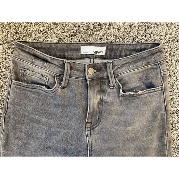 Vervet Jeans Womens Size 25 Gray Distressed Wash High Rise Crop Flare Raw Hem - Picture 4 of 10